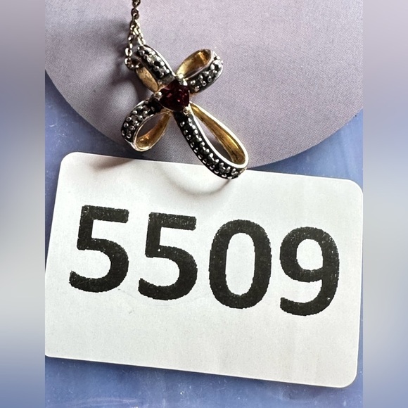CROSS PENDANT NECKLACE GEMSTONE AND MARCASITE GOLD OVER STERLING PETITE 5509 L - Picture 8 of 12